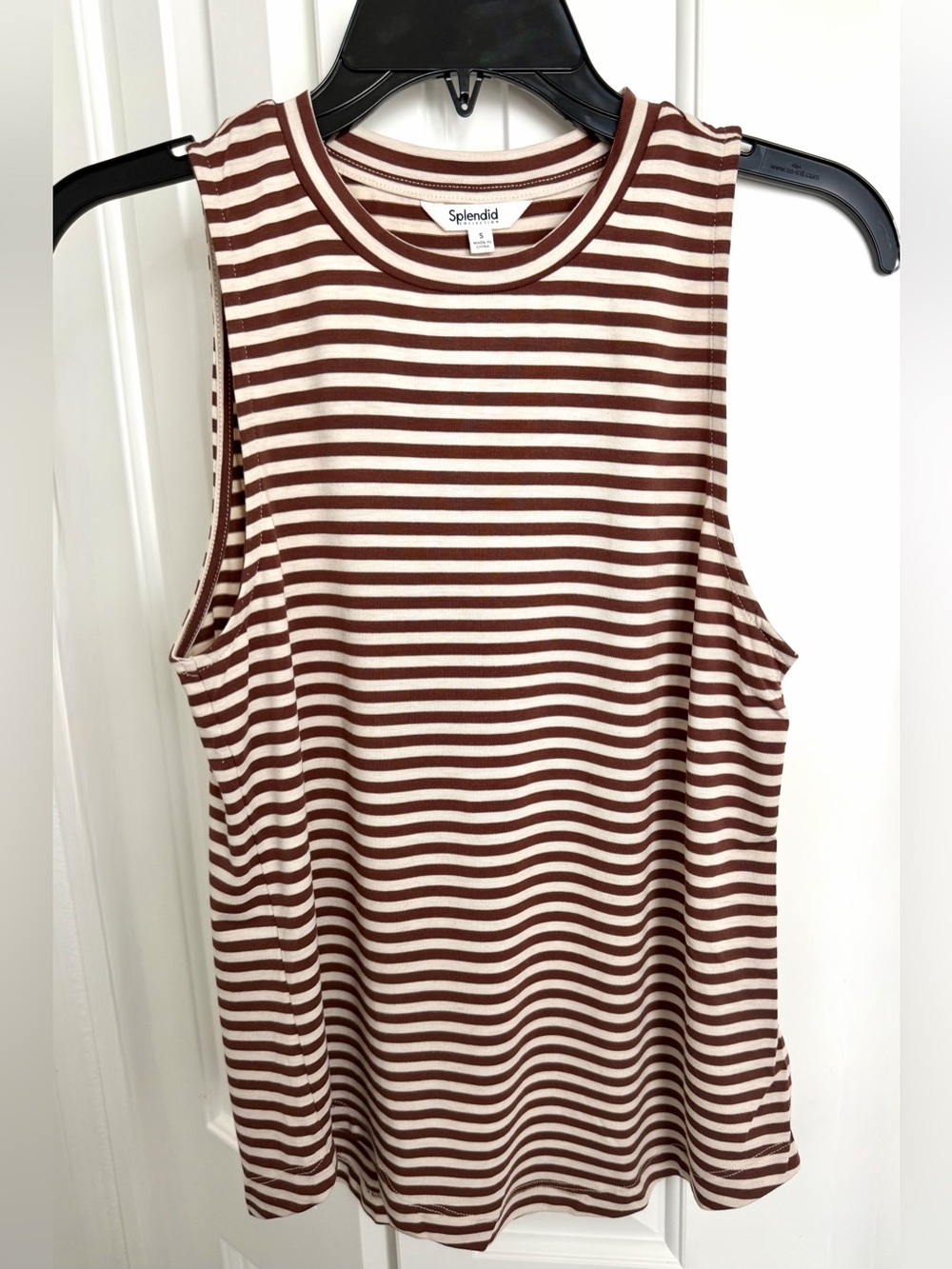 Splendid Brown and Cream Striped Sleeveless Tank Top Sz S worn 1x